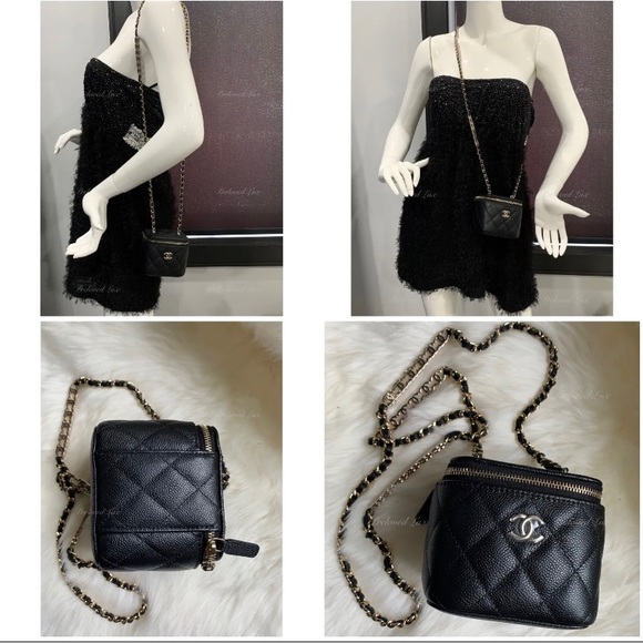 Authentic CHANEL Caviar Black Mini Square Vanity Case CC Chain Bag Gold Hardware - Picture 11 of 12
